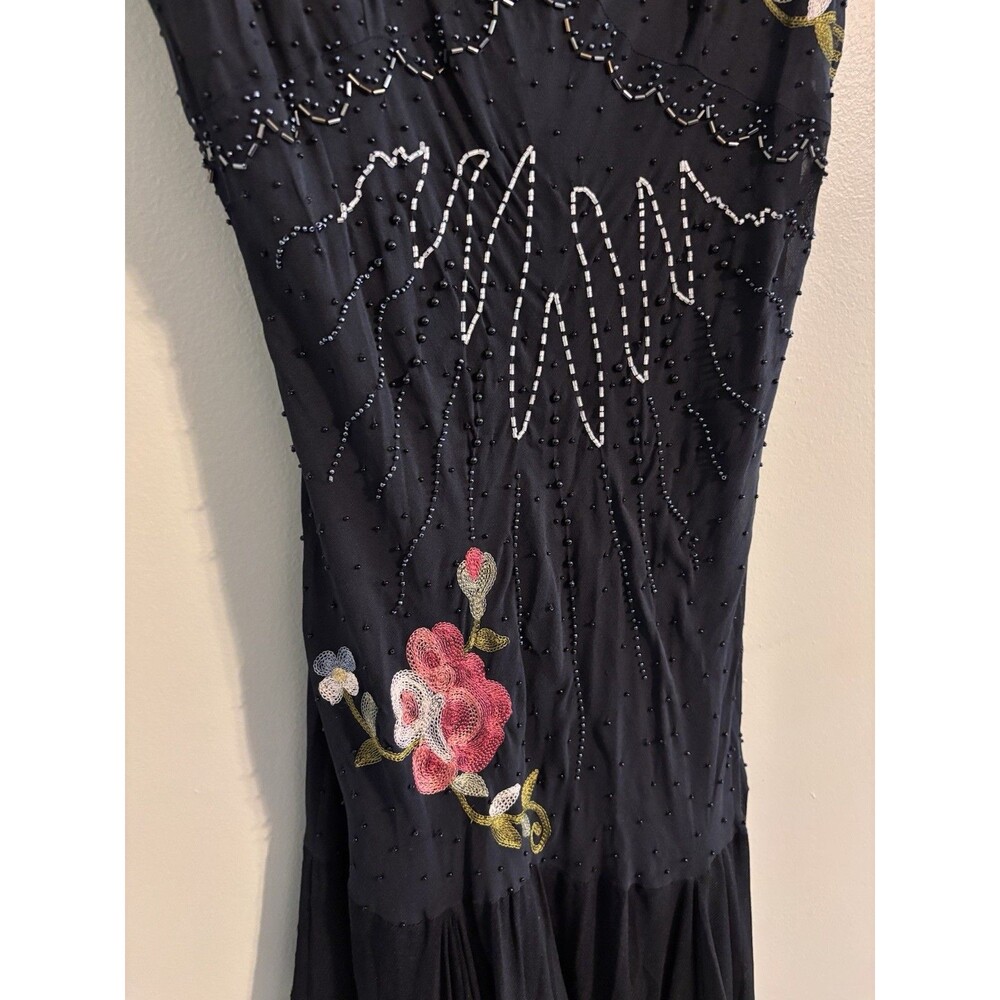 VTG Y2K Cache Silk Maxi Dress Sz 8 Beaded Embroidered Floral Whimsy Fairy Goth - Picture 14 of 16
